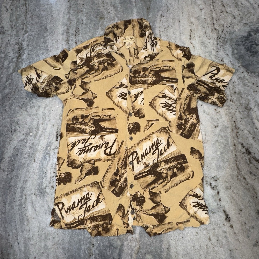 Panama Jack Hawaii Shirt Men's Sz Small Rum Bottles Brown Button‎ Down Rayon